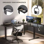 Bureau d'angle debout réglable en hauteur XL électrique, cadre noir et plateau noir