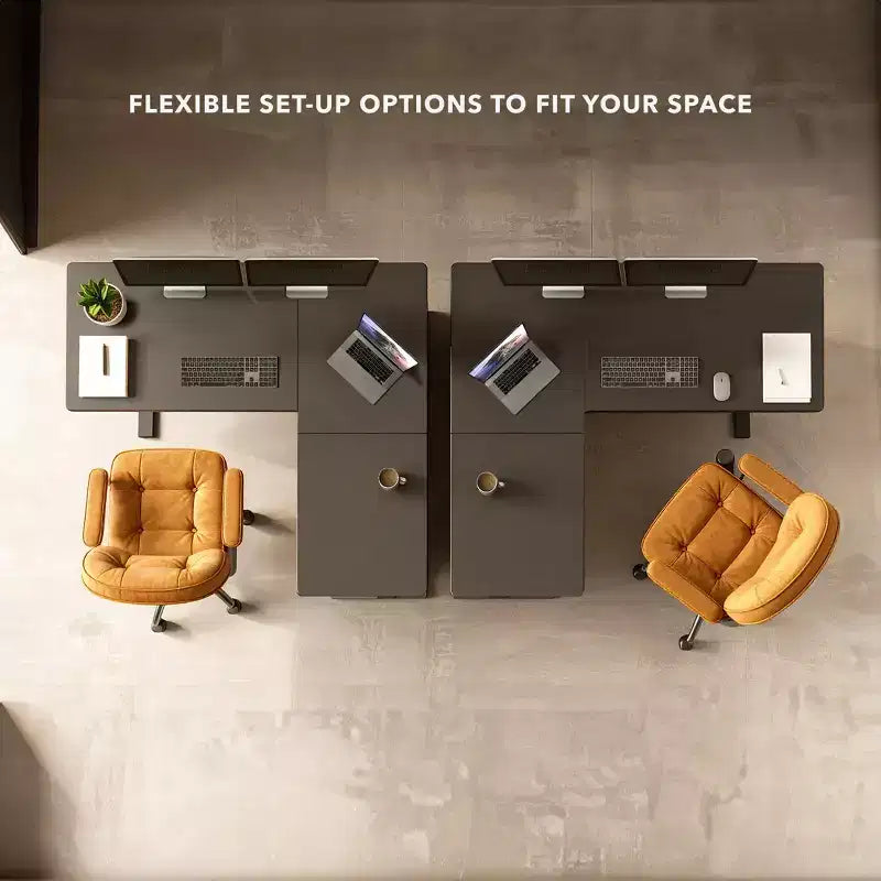Bureau d'angle debout réglable en hauteur XL électrique, cadre noir et plateau noir