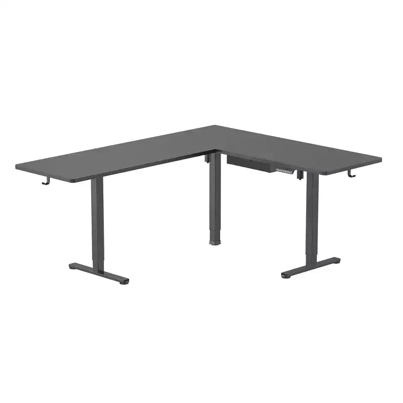 Bureau d'angle debout réglable en hauteur XL électrique, cadre noir et plateau noir
