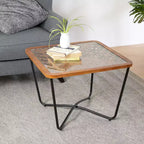 Glass Coffee Table Square Cocktail Table Center Table Accent Table Sofa Side Table with Geometric Cut-outs Top - ModernLuxe