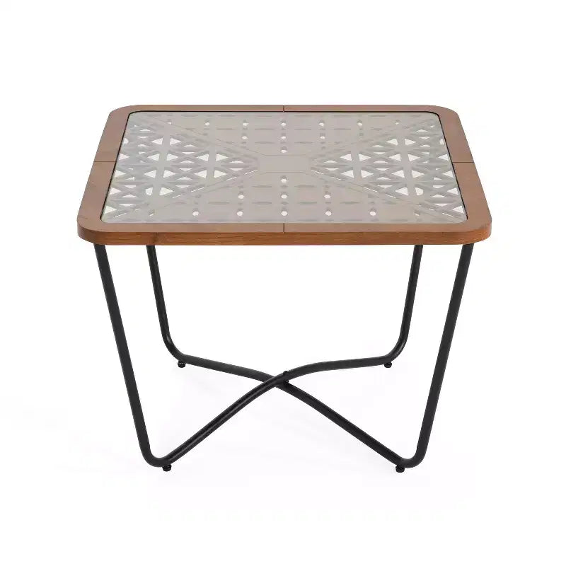 Table basse en verre, table basse carrée, table de centre, table d'appoint, bout de canapé avec plateau à découpes géométriques