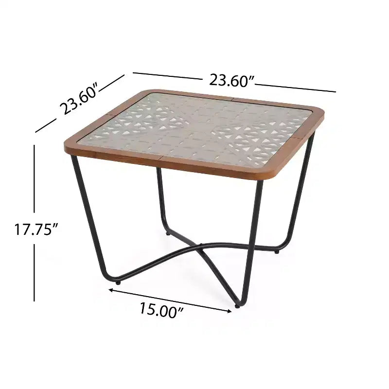 Table basse en verre, table basse carrée, table de centre, table d'appoint, bout de canapé avec plateau à découpes géométriques