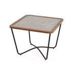Table basse en verre, table basse carrée, table de centre, table d'appoint, bout de canapé avec plateau à découpes géométriques