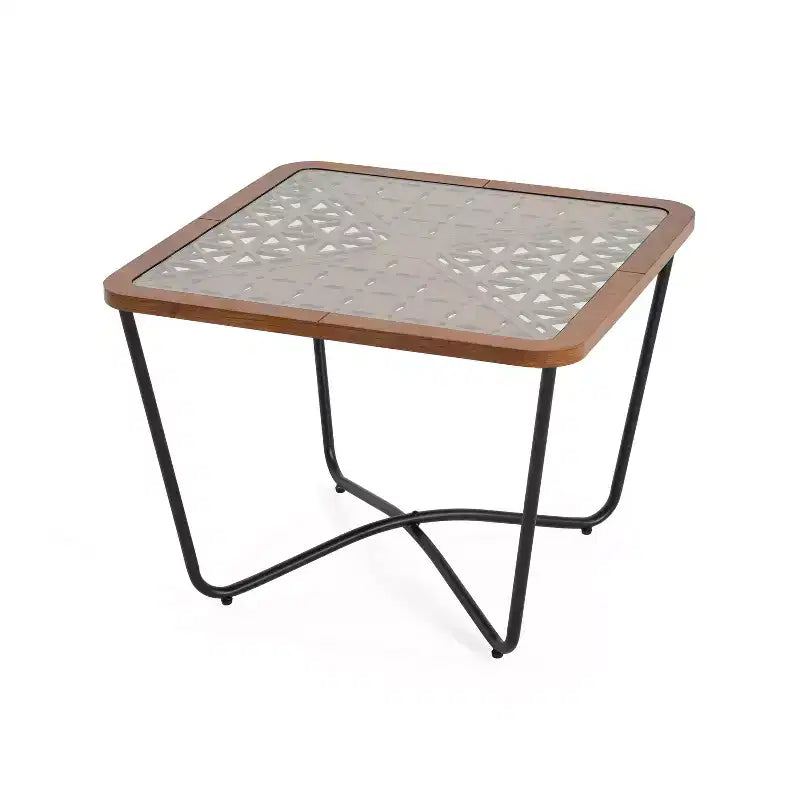 Table basse en verre, table basse carrée, table de centre, table d'appoint, bout de canapé avec plateau à découpes géométriques