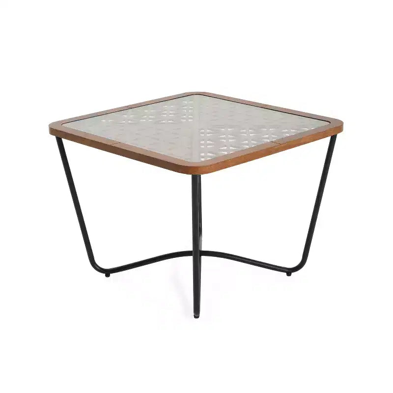 Table basse en verre, table basse carrée, table de centre, table d'appoint, bout de canapé avec plateau à découpes géométriques