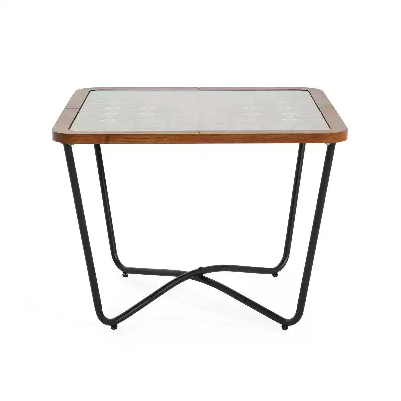 Table basse en verre, table basse carrée, table de centre, table d'appoint, bout de canapé avec plateau à découpes géométriques