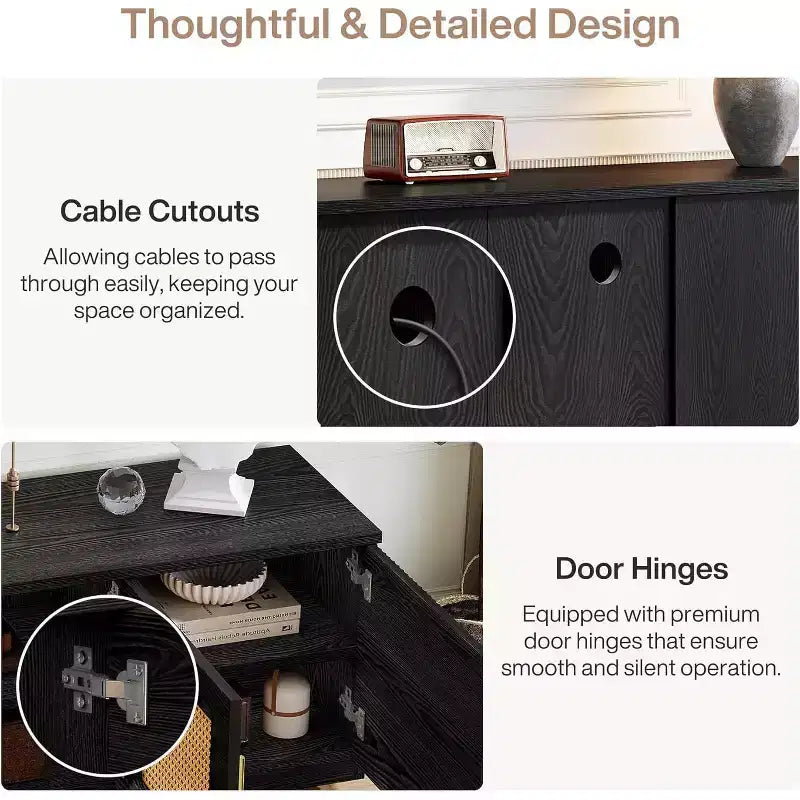 Meuble TV 70,9 pouces, meuble de divertissement en bois avec étagère de rangement à 6 niveaux, meuble console pour téléviseurs jusqu'à 80 pouces