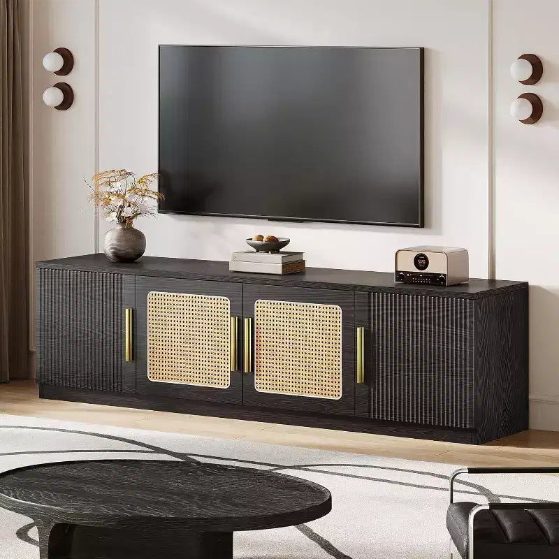 Meuble TV 70,9 pouces, meuble de divertissement en bois avec étagère de rangement à 6 niveaux, meuble console pour téléviseurs jusqu'à 80 pouces