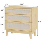 Commode 3 tiroirs en rotin – Armoire de rangement moderne en bois avec kit anti-basculement pour chambre à coucher, placard, salon
