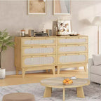 Commode 3 tiroirs en rotin – Armoire de rangement moderne en bois avec kit anti-basculement pour chambre à coucher, placard, salon
