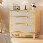 Commode 3 tiroirs en rotin – Armoire de rangement moderne en bois avec kit anti-basculement pour chambre à coucher, placard, salon
