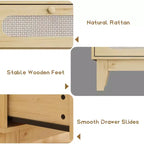 Commode 3 tiroirs en rotin – Armoire de rangement moderne en bois avec kit anti-basculement pour chambre à coucher, placard, salon