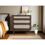 Commode 3 tiroirs en rotin – Armoire de rangement moderne en bois avec kit anti-basculement pour chambre à coucher, placard, salon