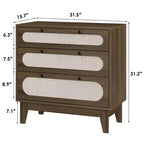 Commode 3 tiroirs en rotin – Armoire de rangement moderne en bois avec kit anti-basculement pour chambre à coucher, placard, salon