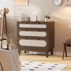 Commode 3 tiroirs en rotin – Armoire de rangement moderne en bois avec kit anti-basculement pour chambre à coucher, placard, salon