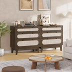 Commode 3 tiroirs en rotin – Armoire de rangement moderne en bois avec kit anti-basculement pour chambre à coucher, placard, salon