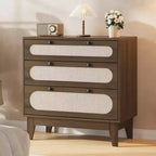 Commode 3 tiroirs en rotin – Armoire de rangement moderne en bois avec kit anti-basculement pour chambre à coucher, placard, salon