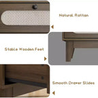 Commode 3 tiroirs en rotin – Armoire de rangement moderne en bois avec kit anti-basculement pour chambre à coucher, placard, salon