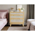 Commode 3 tiroirs en rotin – Armoire de rangement moderne en bois avec kit anti-basculement pour chambre à coucher, placard, salon