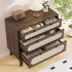 COZONY Rattan 3-Drawer Dresser - Modern Wood Storage Cabinet with Anti-Tip Kit for Bedroom, Closet, Living Room