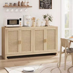 Meuble de Rangement d'Appoint en Rotin avec 4 Portes et Étagère, Buffet Console Moderne pour Salle à Manger, Cuisine, Salon et Entrée