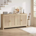 Meuble de Rangement d'Appoint en Rotin avec 4 Portes et Étagère, Buffet Console Moderne pour Salle à Manger, Cuisine, Salon et Entrée