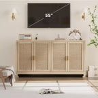 Meuble de Rangement d'Appoint en Rotin avec 4 Portes et Étagère, Buffet Console Moderne pour Salle à Manger, Cuisine, Salon et Entrée