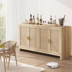 Meuble de Rangement d'Appoint en Rotin avec 4 Portes et Étagère, Buffet Console Moderne pour Salle à Manger, Cuisine, Salon et Entrée