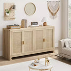 Meuble de Rangement d'Appoint en Rotin avec 4 Portes et Étagère, Buffet Console Moderne pour Salle à Manger, Cuisine, Salon et Entrée