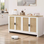 Meuble de Rangement d'Appoint en Rotin avec 4 Portes et Étagère, Buffet Console Moderne pour Salle à Manger, Cuisine, Salon et Entrée