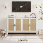 Meuble de Rangement d'Appoint en Rotin avec 4 Portes et Étagère, Buffet Console Moderne pour Salle à Manger, Cuisine, Salon et Entrée