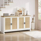 Meuble de Rangement d'Appoint en Rotin avec 4 Portes et Étagère, Buffet Console Moderne pour Salle à Manger, Cuisine, Salon et Entrée