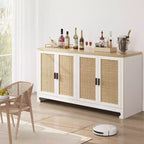 Meuble de Rangement d'Appoint en Rotin avec 4 Portes et Étagère, Buffet Console Moderne pour Salle à Manger, Cuisine, Salon et Entrée