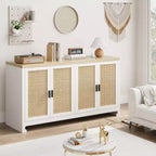 Meuble de Rangement d'Appoint en Rotin avec 4 Portes et Étagère, Buffet Console Moderne pour Salle à Manger, Cuisine, Salon et Entrée