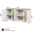 Meuble de Rangement d'Appoint en Rotin avec 4 Portes et Étagère, Buffet Console Moderne pour Salle à Manger, Cuisine, Salon et Entrée