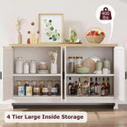 Meuble de Rangement d'Appoint en Rotin avec 4 Portes et Étagère, Buffet Console Moderne pour Salle à Manger, Cuisine, Salon et Entrée