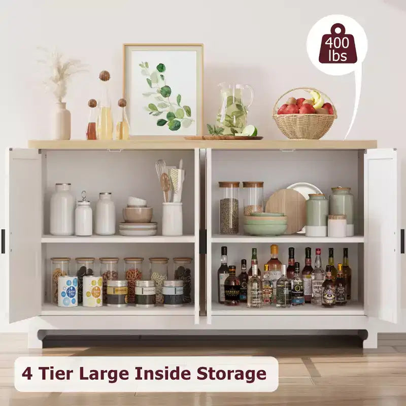 Meuble de Rangement d'Appoint en Rotin avec 4 Portes et Étagère, Buffet Console Moderne pour Salle à Manger, Cuisine, Salon et Entrée