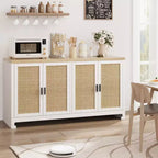 COZONY Rattan Accent Storage Cabinet with 4 Doors & Shelf, Modern Console Coffee Bar Cabinet for Dining Room, Kitchen, Living Room & Entryway