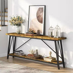 Console en métal industriel extra longue avec base de rangement, table d'entrée étroite et moderne, table de canapé derrière le canapé pour couloir, salon