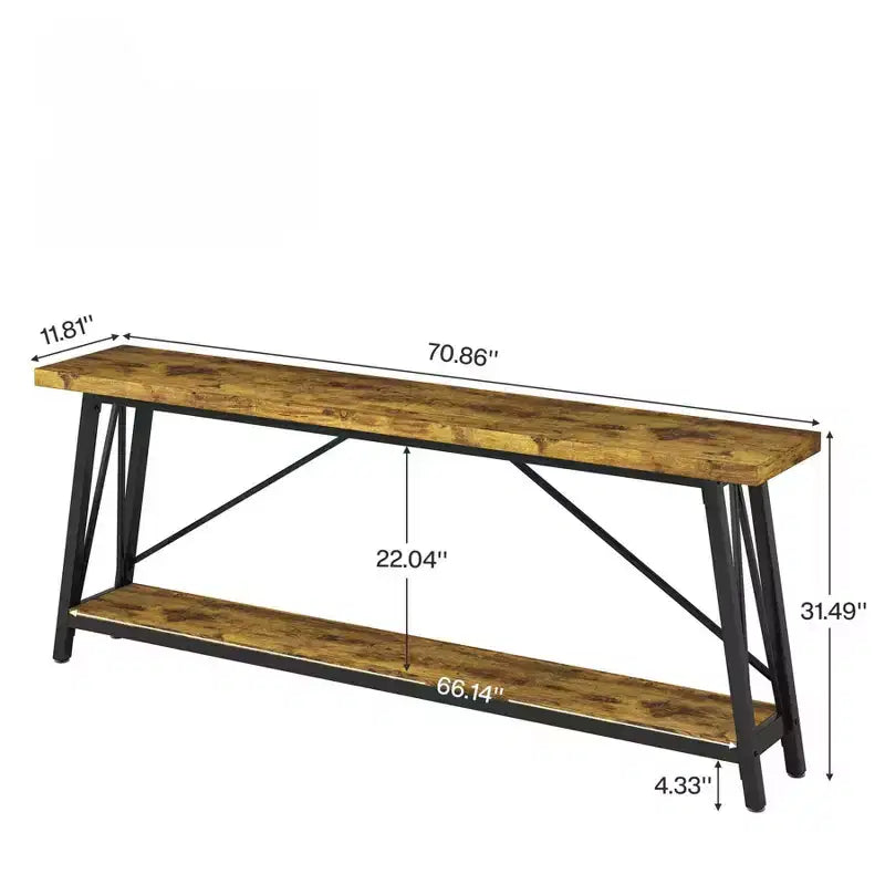Console en métal industriel extra longue avec base de rangement, table d'entrée étroite et moderne, table de canapé derrière le canapé pour couloir, salon