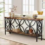 Console en métal industriel extra longue avec base de rangement, table d'entrée étroite et moderne, table de canapé derrière le canapé pour couloir, salon
