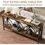 Console en métal industriel extra longue avec base de rangement, table d'entrée étroite et moderne, table de canapé derrière le canapé pour couloir, salon
