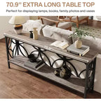 Console en métal industriel extra longue avec base de rangement, table d'entrée étroite et moderne, table de canapé derrière le canapé pour couloir, salon