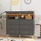 Commode de chambre d'enfant multifonctionnelle à 6 tiroirs, table à langer moderne avec lumières et station de charge, table à langer convertible pour chambre à coucher