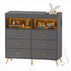 Commode de chambre d'enfant multifonctionnelle à 6 tiroirs, table à langer moderne avec lumières et station de charge, table à langer convertible pour chambre à coucher