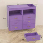 Commode de chambre d'enfant multifonctionnelle à 6 tiroirs, table à langer moderne avec lumières et station de charge, table à langer convertible pour chambre à coucher
