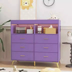 Commode de chambre d'enfant multifonctionnelle à 6 tiroirs, table à langer moderne avec lumières et station de charge, table à langer convertible pour chambre à coucher