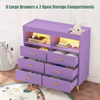 Commode de chambre d'enfant multifonctionnelle à 6 tiroirs, table à langer moderne avec lumières et station de charge, table à langer convertible pour chambre à coucher