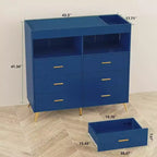 Commode de chambre d'enfant multifonctionnelle à 6 tiroirs, table à langer moderne avec lumières et station de charge, table à langer convertible pour chambre à coucher