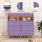 Commode de chambre d'enfant multifonctionnelle à 6 tiroirs, table à langer moderne avec lumières et station de charge, table à langer convertible pour chambre à coucher